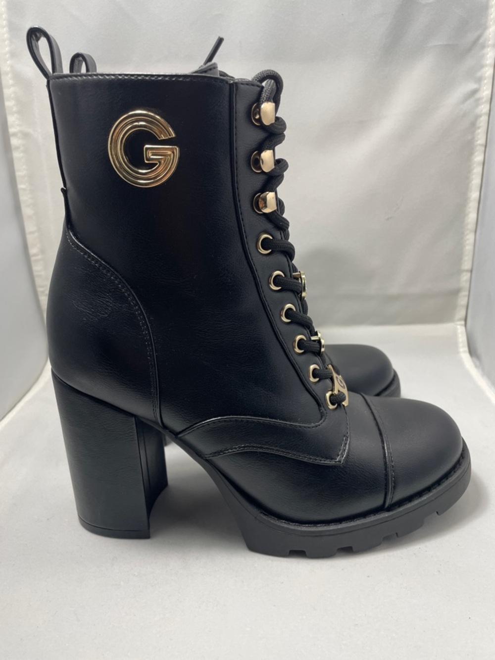 GBG Los Angeles Black Lace-Up Combat Boots with Gold Accents - Picture 5 of 13